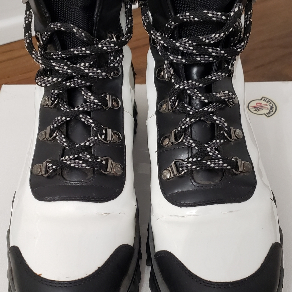 Moncler Helis White Black Leather Snow Hiking Boots Size 38.5 - Picture 5 of 15